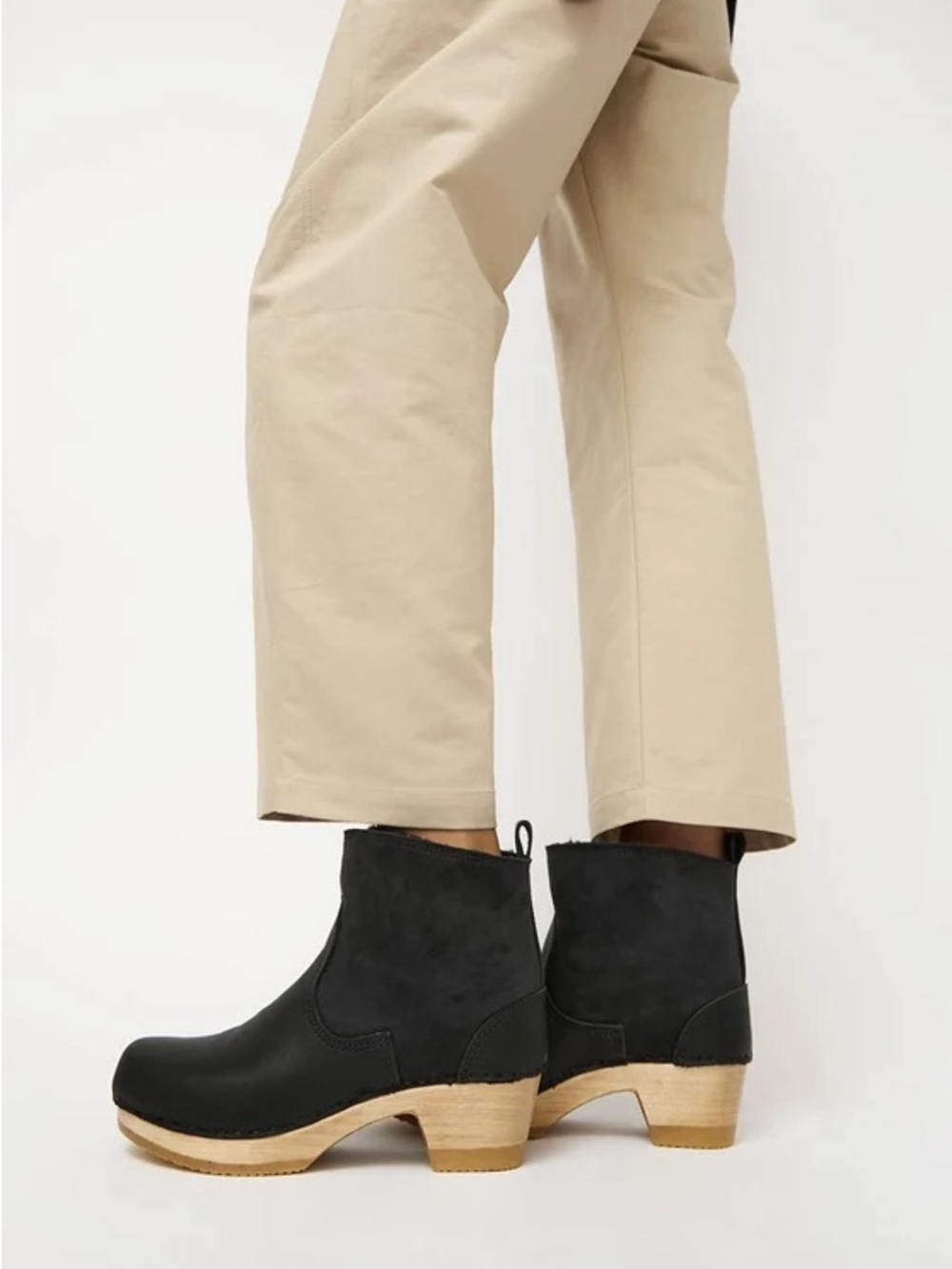No. 6 5" Pull on Shearling Clog Boot on Mid Heel in Black Suede